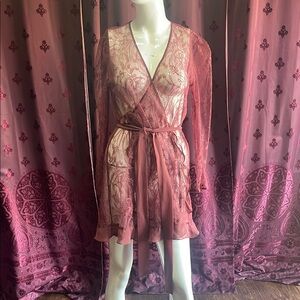 Elegant Lace Rya Collection Burgundy Robe Size XL